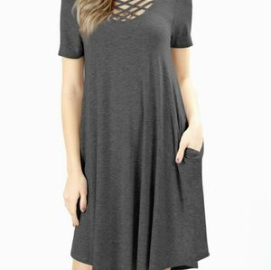Criss cross front dress with pockets